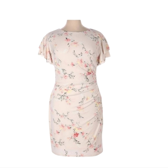 Ralph Lauren LRL Womens Romantic Pink Color Floral Ruched Sheath Dress Size 16 - Picture 9 of 9